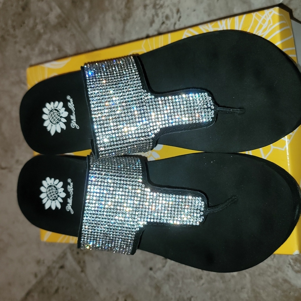 Yellow box rhinestone wedge sandals
